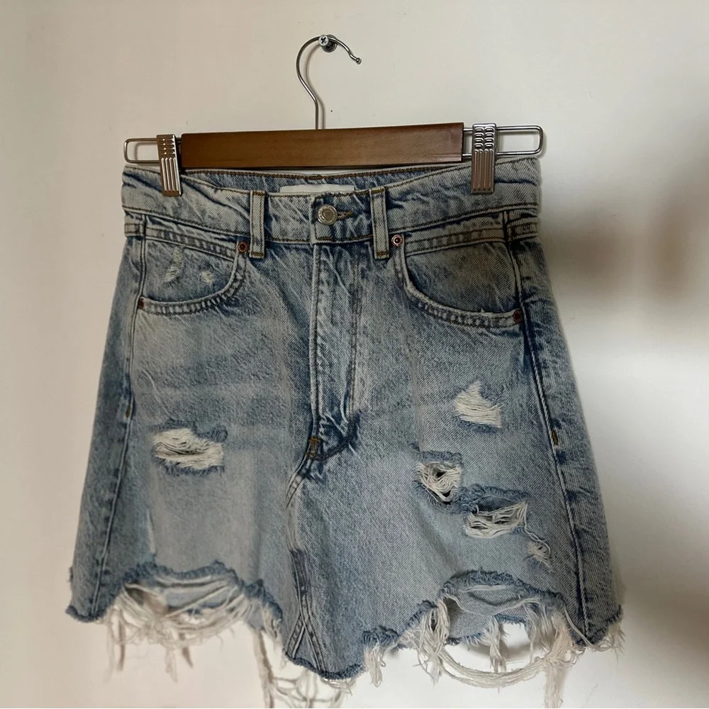 Distressed Denim Skirt - Picture 1 of 6